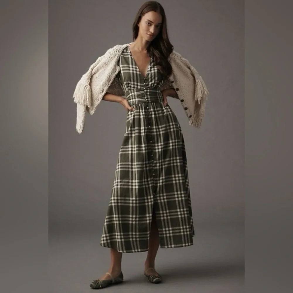 Anthropologie Green and White Plaid Garment - Picture 1 of 5